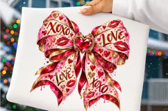 XOXO Love Valentine Bow PNG | Rhinestone Coquette Heart Png Product Image 3