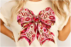 XOXO Love Valentine Bow PNG | Rhinestone Coquette Heart Png Product Image 4