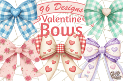Valentine Bow Clipart PNG, Cute Pastel Bows, Heart Pattern Product Image 1