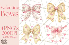 Valentine Bow Clipart PNG, Cute Pastel Bows, Heart Pattern Product Image 1