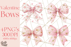 Valentine Bow Clipart PNG, Cute Pastel Bows, Heart Pattern Product Image 1