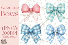 Valentine Bow Clipart PNG, Cute Pastel Bows, Heart Pattern Product Image 1