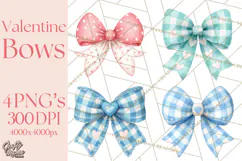 Valentine Bow Clipart PNG, Cute Pastel Bows, Heart Pattern Product Image 1