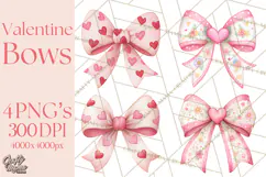Valentine Bow Clipart PNG, Cute Pastel Bows, Heart Pattern Product Image 1