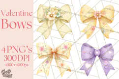 Valentine Bow Clipart PNG, Cute Pastel Bows, Heart Pattern Product Image 1