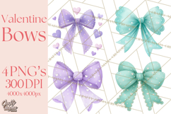 Valentine Bow Clipart PNG, Cute Pastel Bows, Heart Pattern Product Image 1
