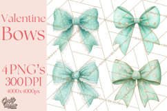 Valentine Bow Clipart PNG, Cute Pastel Bows, Heart Pattern Product Image 1