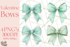 Valentine Bow Clipart PNG, Cute Pastel Bows, Heart Pattern Product Image 1