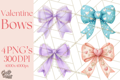 Valentine Bow Clipart PNG, Cute Pastel Bows, Heart Pattern Product Image 1