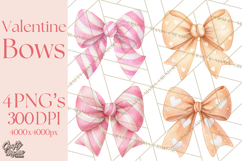 Valentine Bow Clipart PNG, Cute Pastel Bows, Heart Pattern Product Image 1