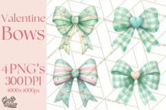 Valentine Bow Clipart PNG, Cute Pastel Bows, Heart Pattern Product Image 1
