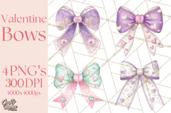 Valentine Bow Clipart PNG, Cute Pastel Bows, Heart Pattern Product Image 1