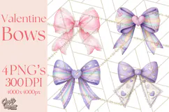 Valentine Bow Clipart PNG, Cute Pastel Bows, Heart Pattern Product Image 1