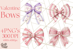 Valentine Bow Clipart PNG, Cute Pastel Bows, Heart Pattern Product Image 1