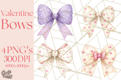 Valentine Bow Clipart PNG, Cute Pastel Bows, Heart Pattern Product Image 1