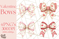 Valentine Bow Clipart PNG, Cute Pastel Bows, Heart Pattern Product Image 1