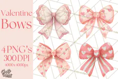 Valentine Bow Clipart PNG, Cute Pastel Bows, Heart Pattern Product Image 1