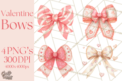 Valentine Bow Clipart PNG, Cute Pastel Bows, Heart Pattern Product Image 1