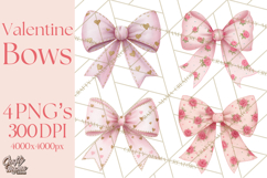 Valentine Bow Clipart PNG, Cute Pastel Bows, Heart Pattern Product Image 1