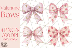 Valentine Bow Clipart PNG, Cute Pastel Bows, Heart Pattern Product Image 1
