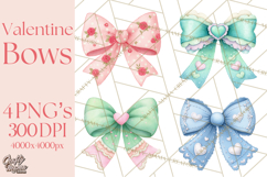 Valentine Bow Clipart PNG, Cute Pastel Bows, Heart Pattern Product Image 1