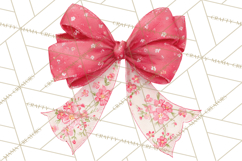 Valentine Bow Clipart PNG, Cute Pastel Bows, Heart Pattern Product Image 4