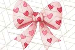 Valentine Bow Clipart PNG, Cute Pastel Bows, Heart Pattern Product Image 2