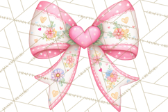 Valentine Bow Clipart PNG, Cute Pastel Bows, Heart Pattern Product Image 4