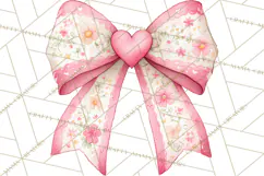 Valentine Bow Clipart PNG, Cute Pastel Bows, Heart Pattern Product Image 5