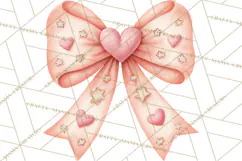 Valentine Bow Clipart PNG, Cute Pastel Bows, Heart Pattern Product Image 5