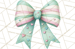 Valentine Bow Clipart PNG, Cute Pastel Bows, Heart Pattern Product Image 3