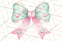 Valentine Bow Clipart PNG, Cute Pastel Bows, Heart Pattern Product Image 3