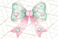 Valentine Bow Clipart PNG, Cute Pastel Bows, Heart Pattern Product Image 3
