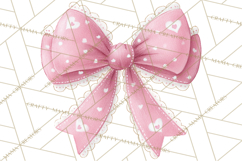 Valentine Bow Clipart PNG, Cute Pastel Bows, Heart Pattern Product Image 4
