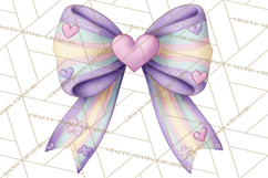 Valentine Bow Clipart PNG, Cute Pastel Bows, Heart Pattern Product Image 4