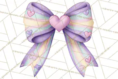 Valentine Bow Clipart PNG, Cute Pastel Bows, Heart Pattern Product Image 4