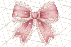Valentine Bow Clipart PNG, Cute Pastel Bows, Heart Pattern Product Image 5
