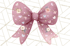 Valentine Bow Clipart PNG, Cute Pastel Bows, Heart Pattern Product Image 5