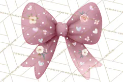 Valentine Bow Clipart PNG, Cute Pastel Bows, Heart Pattern Product Image 5