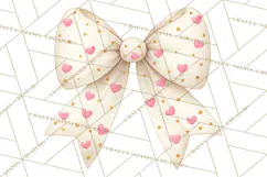 Valentine Bow Clipart PNG, Cute Pastel Bows, Heart Pattern Product Image 4