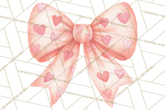 Valentine Bow Clipart PNG, Cute Pastel Bows, Heart Pattern Product Image 4