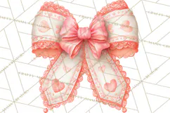 Valentine Bow Clipart PNG, Cute Pastel Bows, Heart Pattern Product Image 4