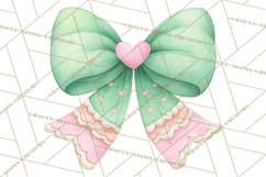 Valentine Bow Clipart PNG, Cute Pastel Bows, Heart Pattern Product Image 3