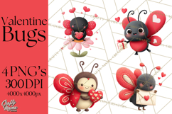 Valentine Ladybug Clipart PNG, Cute Bee Butterfly Beetle Png Product Image 1