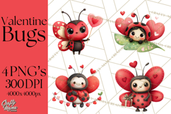 Valentine Ladybug Clipart PNG, Cute Bee Butterfly Beetle Png Product Image 1