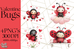 Valentine Ladybug Clipart PNG, Cute Bee Butterfly Beetle Png Product Image 1