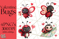 Valentine Ladybug Clipart PNG, Cute Bee Butterfly Beetle Png Product Image 1