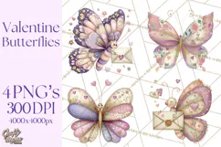 Valentine Butterfly Clipart, Heart Wing PNG Graphics Product Image 1