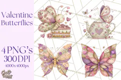 Valentine Butterfly Clipart, Heart Wing PNG Graphics Product Image 1
