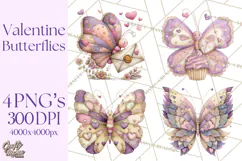 Valentine Butterfly Clipart, Heart Wing PNG Graphics Product Image 1
